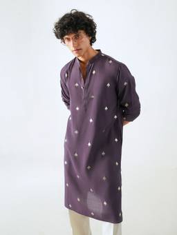 KISAH - Mens Blended Fabric Purple Kurta