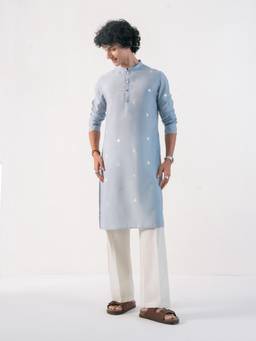 KISAH - Mens Blended Fabric Blue Kurta