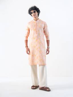 KISAH - Mens Blended Fabric Yellow Kurta