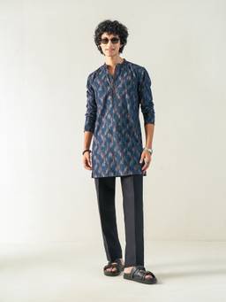 KISAH - Mens Blended Navy Blue Kurta