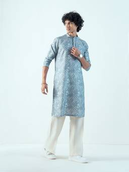 KISAH - Mens Blended Fabric Blue Kurta