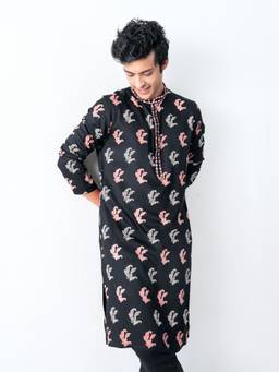 KISAH - Mens Silk Blend Black Kurta
