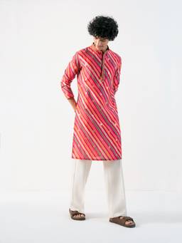 KISAH - Mens Blended Fabric Multi-Color Kurta
