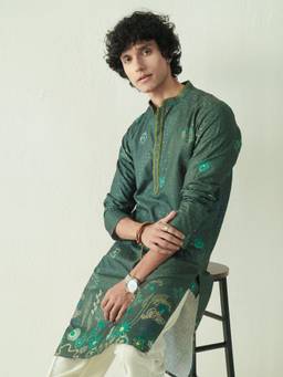 KISAH - Mens Blended Green Kurta
