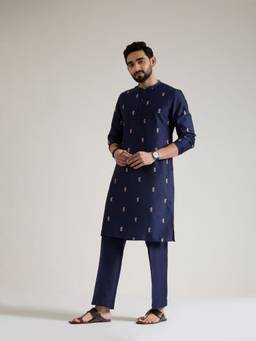 KISAH - Mens Blended Navy Blue Kurta