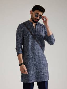 KISAH - Mens Blended Fabric Blue Kurta