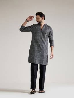 KISAH - Mens Blended Fabric Black Kurta