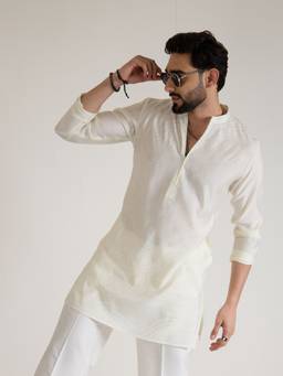 KISAH - Mens Blended Fabric Off White Kurta