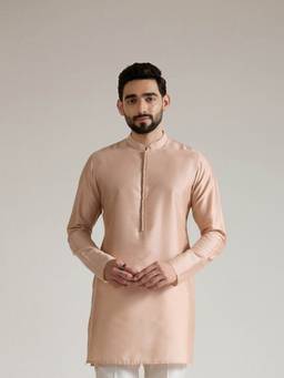 KISAH - Mens Blended Fabric Peach Kurta