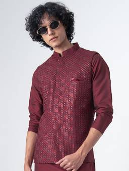KISAH - Mens Blended Maroon Nehru Jacket