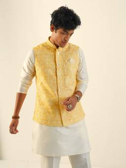 KISAH - Mens Blended Yellow Nehru Jacket