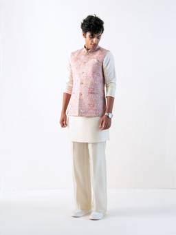 KISAH - Mens Jacquard Pink Nehru Jacket