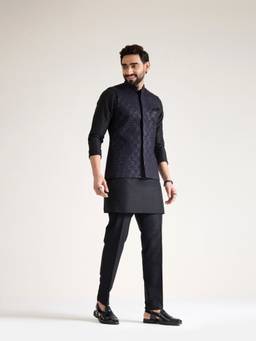 KISAH - Mens Rayon Navy Blue Nehru Jacket