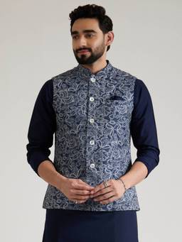 KISAH - Mens Blended Blue Nehru Jacket