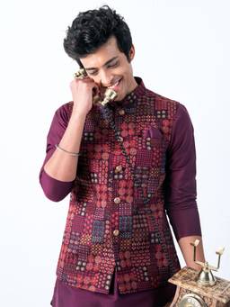 KISAH - Mens Blended Maroon Nehru Jacket