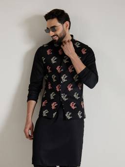 KISAH - Mens Silk Black Nehru Jacket