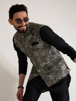 KISAH - Mens Jacquard Multi-Color Nehru Jacket
