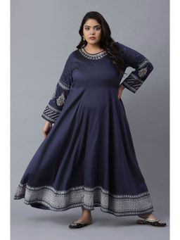 W - Oxford Blue Embroidered Kalidar Flared Dress