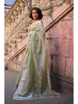 BEGUM BELIYA - BAHAAR Chanderi pista green saree with Unstitched Blouse