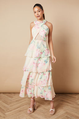 Oasis - Floral Printed Halter Neck Chiffon Tiered Maxi Dress (12)