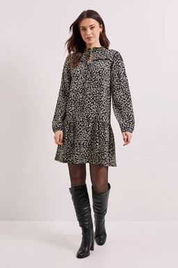 Dorothy Perkins - Mono Floral Tie Neck Tiered Smock Jersey Mini Dress