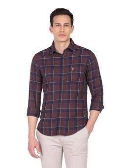 U.S. Polo Assn. Denim Co. - Men Brown Cotton Twill Weave Plaid Check Casual Shirt