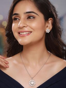 Saraf RS Jewellery - Silver Plated Faux Pearl Beaded Statement Locket Jewellery Set