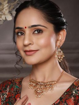 Saraf RS Jewellery - Gold Plated Kemp Stones Pearl Beaded Choker Jewellery Set