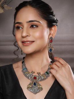 Saraf RS Jewellery - Dual Toned Oxidized Ad Studded Brass Handcrafted Jewellery Set