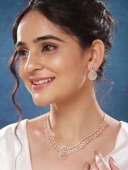 Saraf RS Jewellery - Gold Toned Ad Studded Floral Drop Minimal Jewellery Set