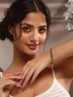 Saraf RS Jewellery - Silver Oxidised Floral and Butterfly Motif Minimal Daily Wear Stackable Bracelet ()