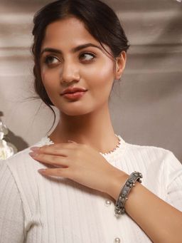 Saraf RS Jewellery - Silver Oxidised Tribal Boho Statement Ghungroo Kada ()