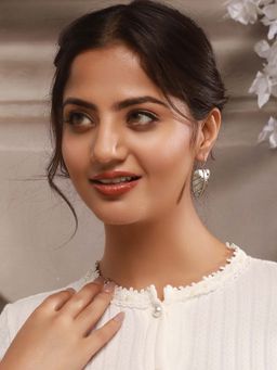 Saraf RS Jewellery - Oxidised Silver Lookalike Leaf Shaped Tribal Lightweight Fishhook Earrings