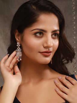 Saraf RS Jewellery - Gold Toned Ad Zircon Studded Designer Chandelier Statement Earrings