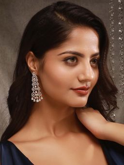 Saraf RS Jewellery - Gold Toned Ad Zircon Studded Designer Dangler Partywear Earrings