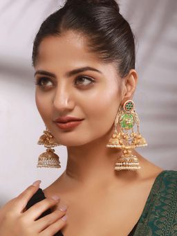 Saraf RS Jewellery - Gold Toned Kundan Studded Lightweight Designer Bridal Jhumka