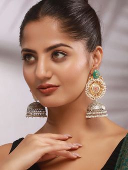 Saraf RS Jewellery - Dual Toned Gold and Oxidised Pearl Beaded Designer Lightweight Jhumkas