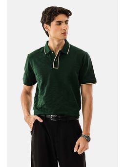 Snitch - Green Textured Regular Fit Polo T-Shirt