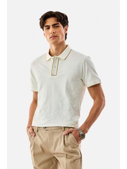 Snitch - White Textured Regular Fit Polo T-Shirt