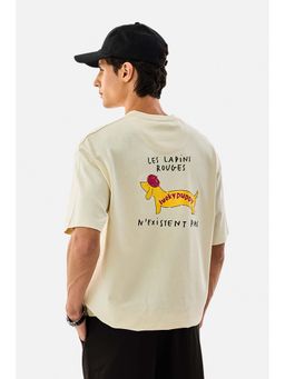 Snitch - Beige Graphic Oversized Fit T-Shirt