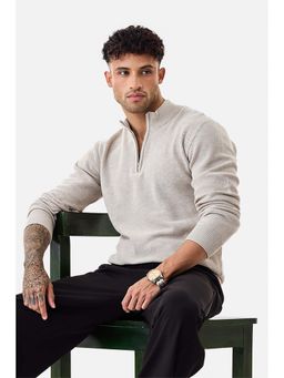 Snitch - Beige Self Design Regular Fit Sweater