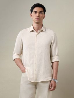 Arrow - Beige Self Design Tailored Fit Shirt