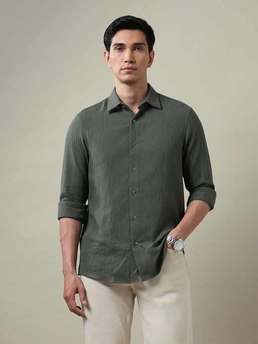 Arrow Green Self Design Tailored Fit Shirt