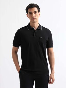 Arrow Sports - Black Solid Regular Fit Polo T-Shirt