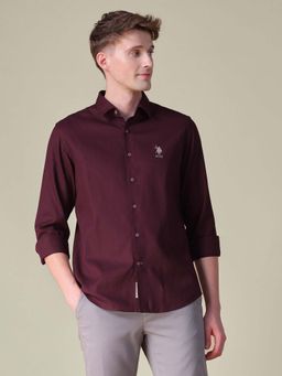 U.S. Polo Assn. Denim Co. - Maroon Textured Regular Fit Shirt