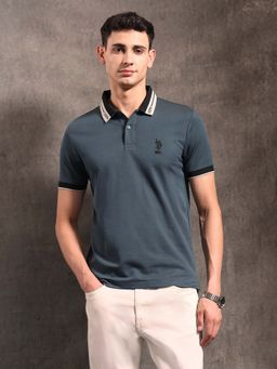 U.S. Polo Assn. Denim Co. - Teal Solid Regular Fit Polo T-Shirt