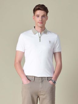 U.S. Polo Assn. Denim Co. - White Solid Slim Fit Polo T-Shirt