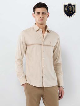 U.S. POLO ASSN. - Beige Stripes Tailored Fit Shirt