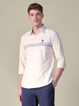 U.S. POLO ASSN. - Beige Stripes Tailored Fit Shirt
