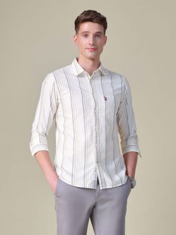 U.S. POLO ASSN. - Beige Stripes Tailored Fit Shirt